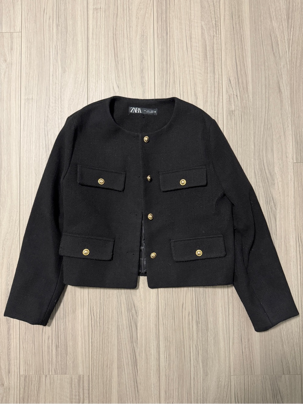 Zara Black Cropped Jacket with Gold Buttons